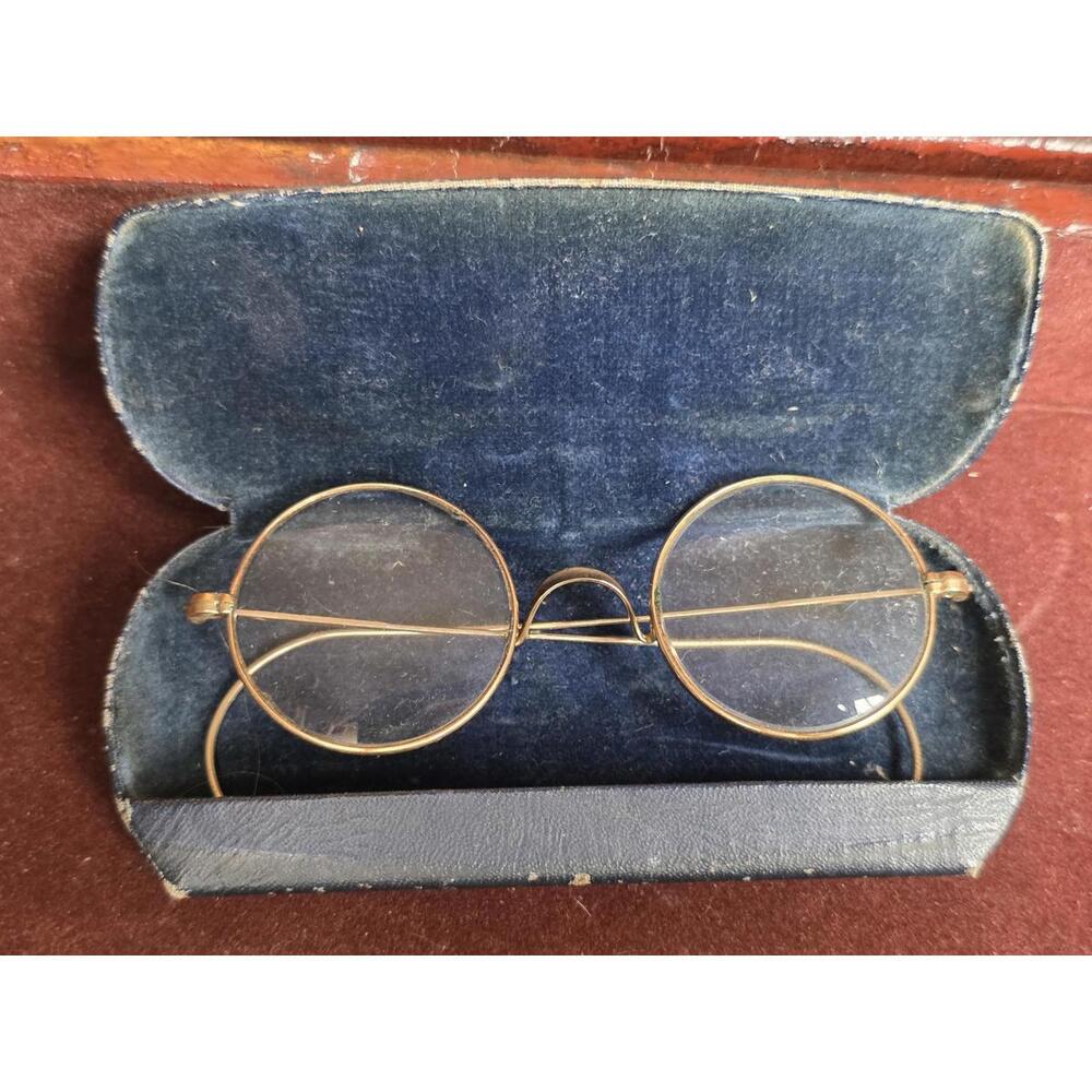 Vintage 1920s Art-Shel Gold Filled Round Wire Rim Eyeglasses - Riding Temple